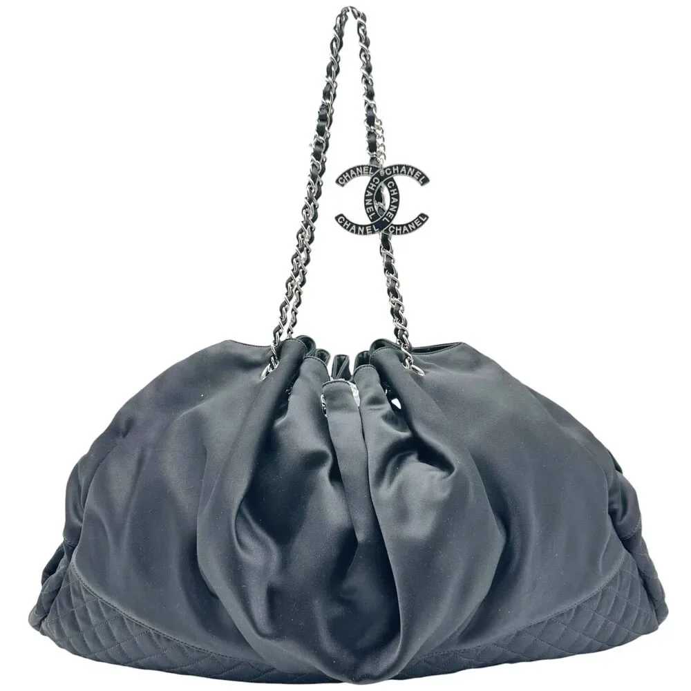 Chanel Black Satin Melrose Cabas Tote Bag 2006-08